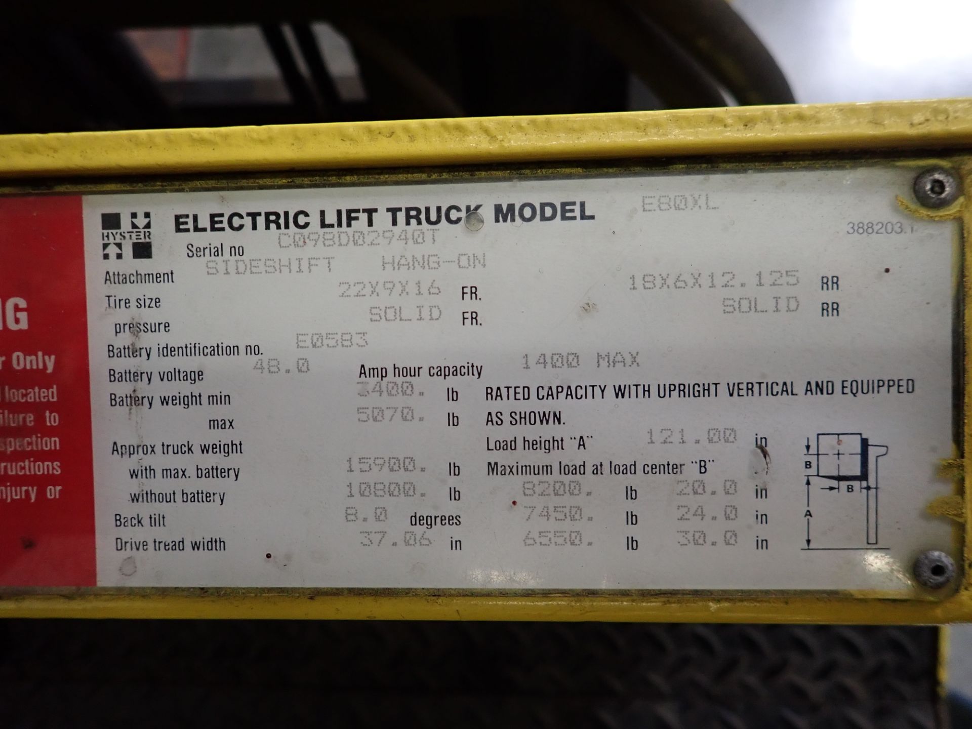 Hyster E80XL Electric Lift Truck with Trojan Odyssey Charger and Extensions - Image 3 of 3