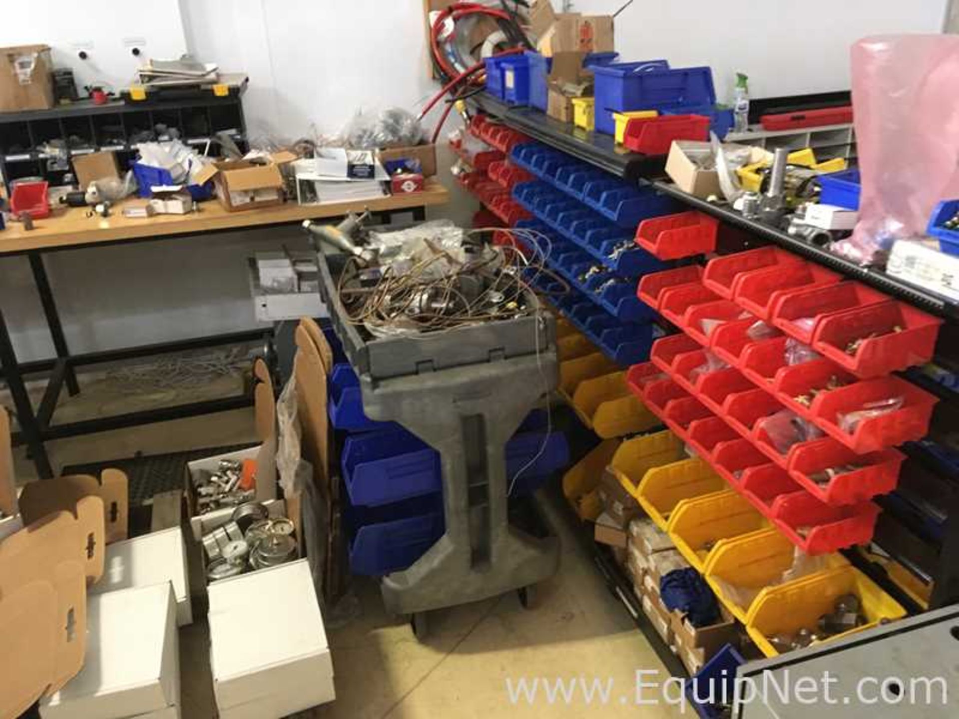 Large Lot of MRO Parts with Benches and Cabinets