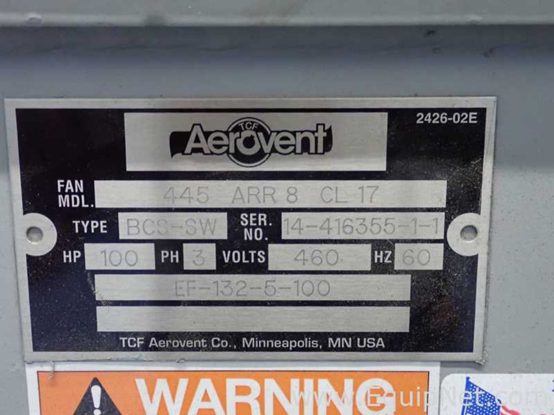 TCF Aerovent Co 445 ARR 8 CL 17 General Air Handler Fan and Motor - Image 45 of 52