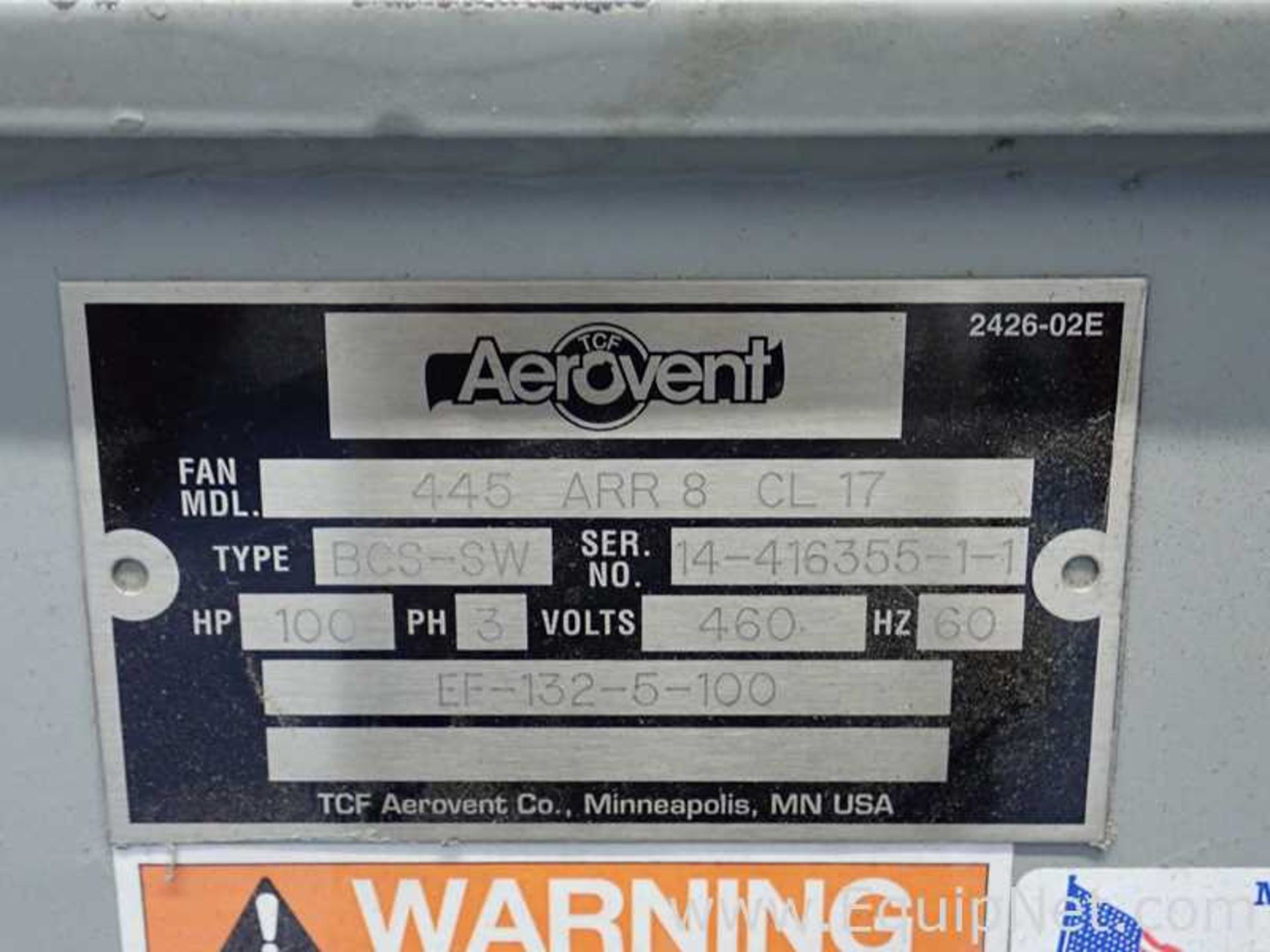 TCF Aerovent Co 445 ARR 8 CL 17 General Air Handler Fan and Motor - Image 47 of 52