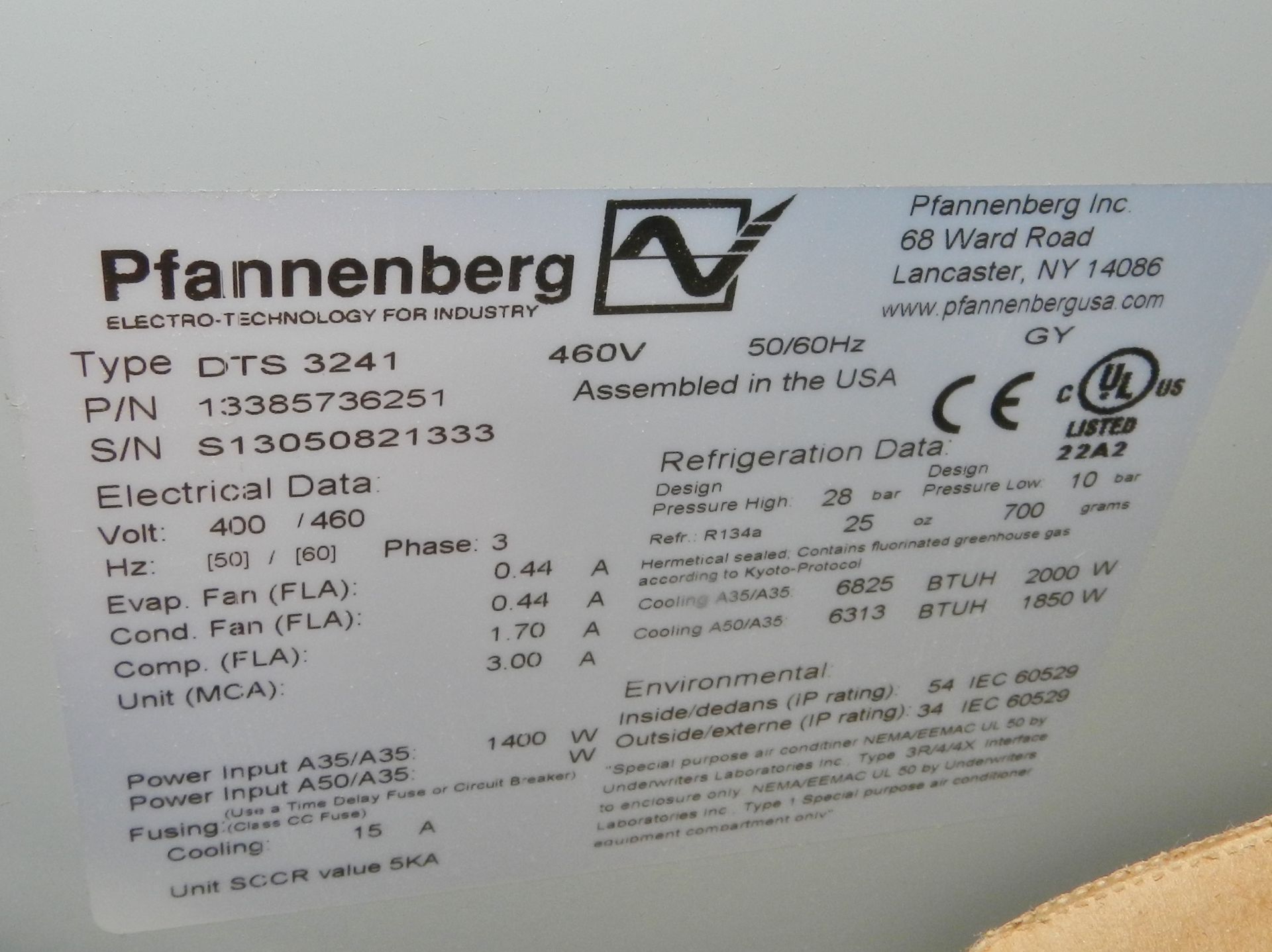 Pfannenberg DTS 3241 Air Conditioner 13385736251 6,825 BTUH - Image 2 of 4