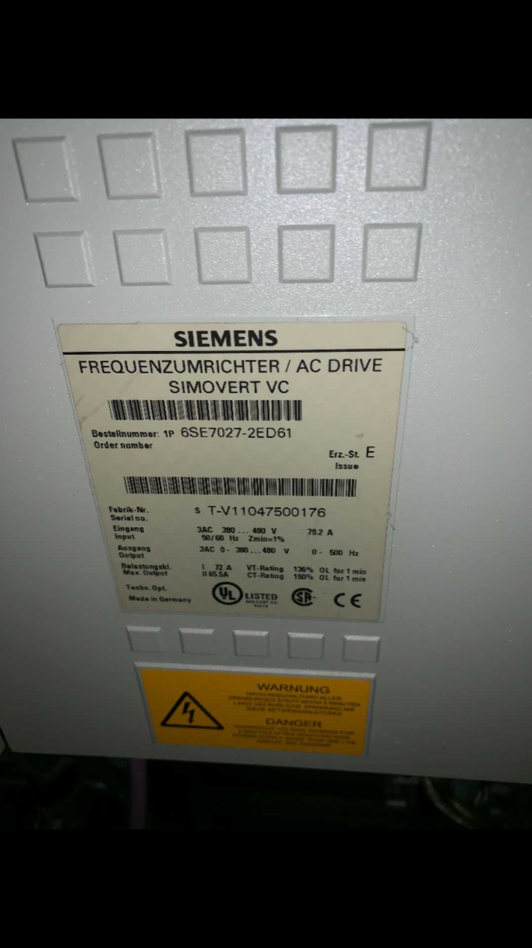 Lot of 4 Siemens Simovert AC Drive 6SE7027-2ED61 - Image 2 of 2