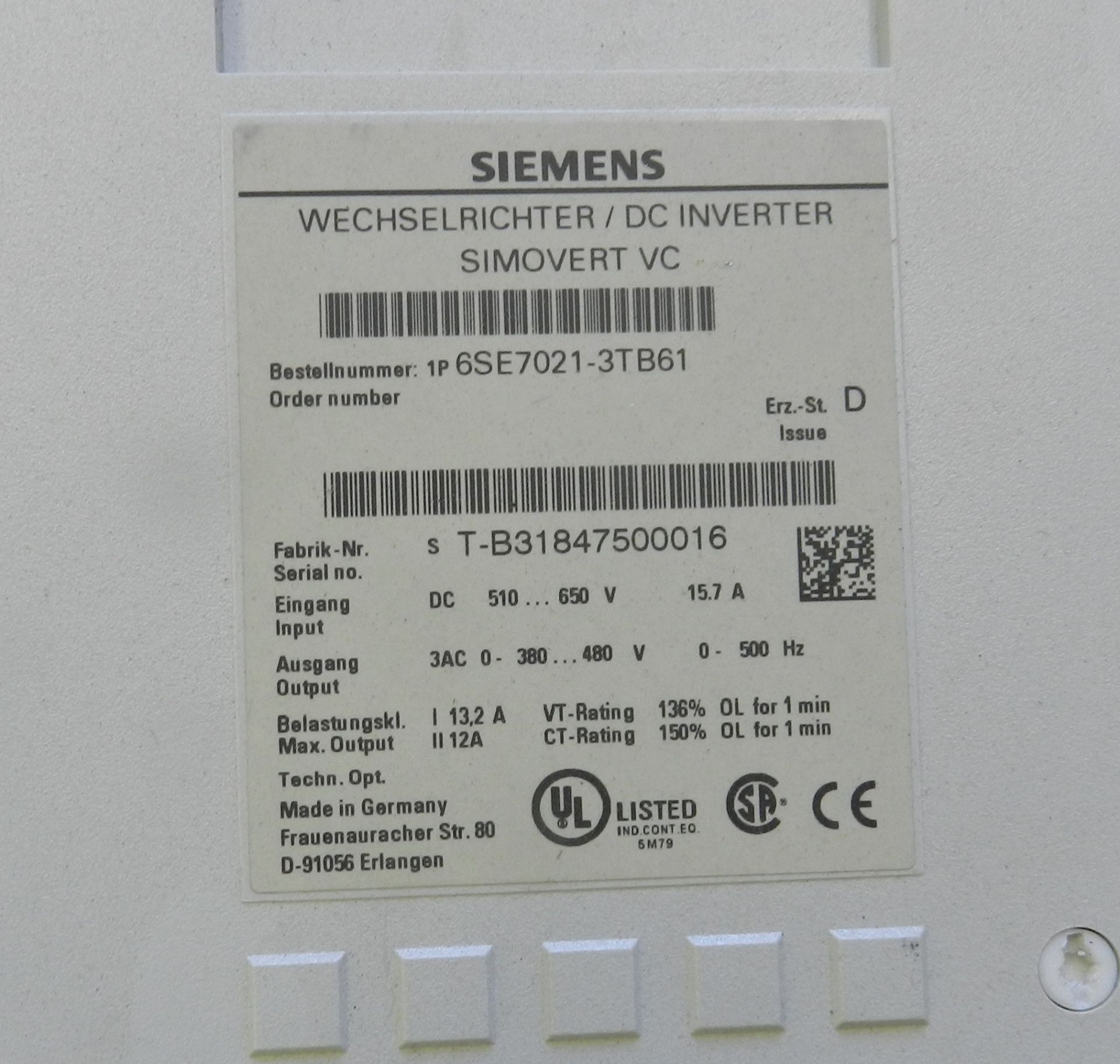 Siemens DC Inverter Simovert Drive - Image 2 of 2