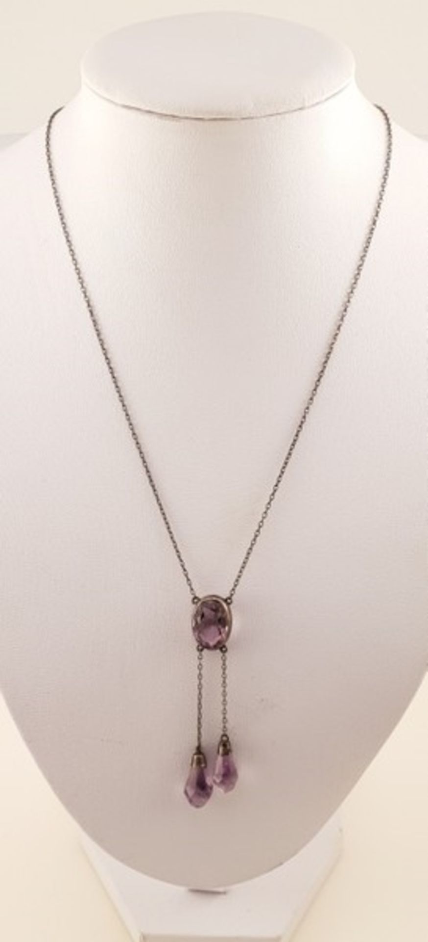 Jugendstil , Amethyst Halskette, Silber 800, Länge Kette: 41cm - Bild 2 aus 2