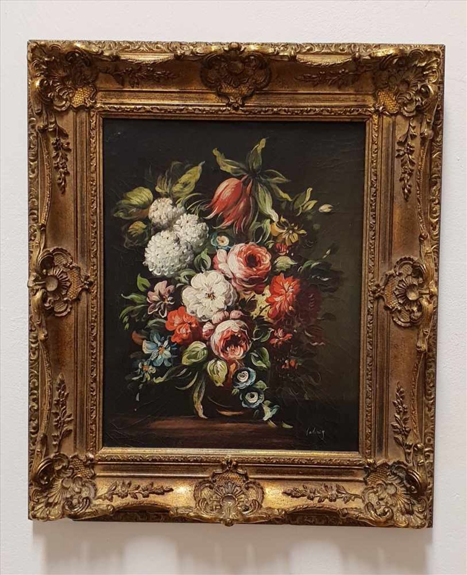 Blumenstillleben, Öl auf Leinwand, 19.Jhd., 30x23,5 cm ,gerahmt, Rahmengröße: 36x42cm, unleserlich