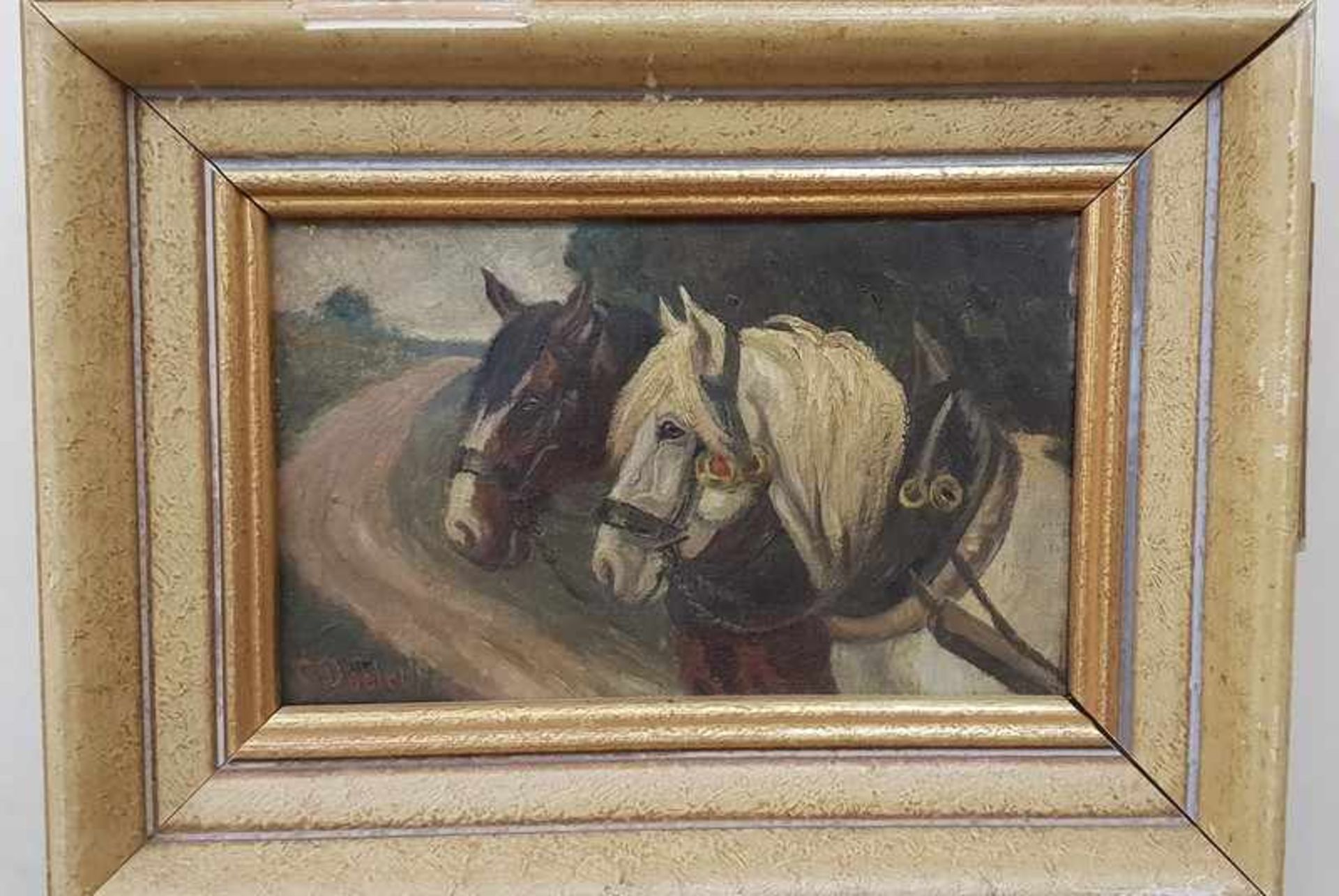 Carl Theodor Dobler (1873-1954 Winnendan),Pferdefurhrwerk, Öl auf Leinwand, gerahmt, Signiert: C. - Bild 2 aus 2