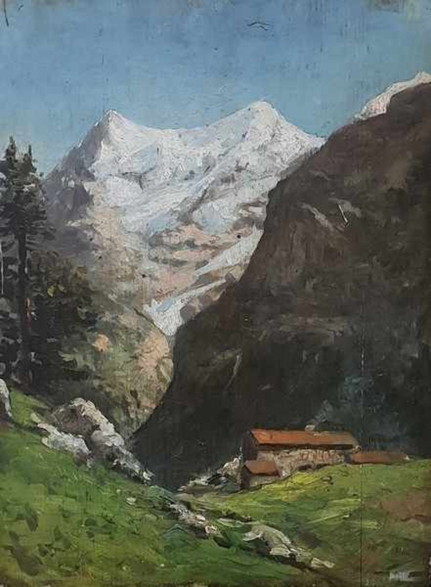 Cesare Maggi * (Torino 1881-1961 Rom) zugeschrieben Hochalm in den Dolomiten, Öl auf Holz, ca. 45