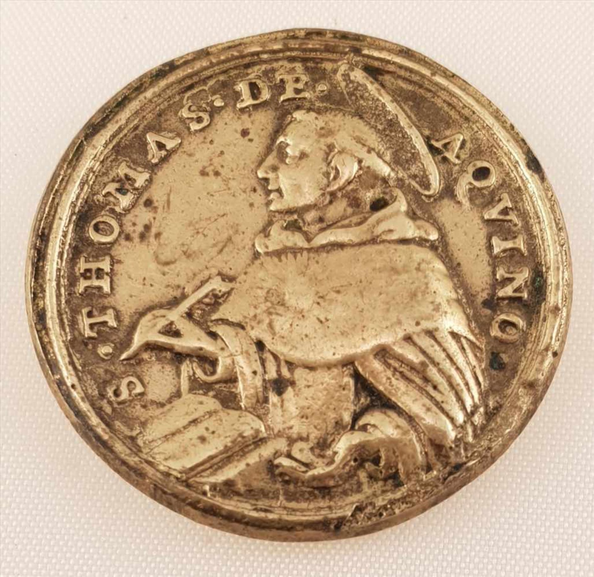 Medaille , S. Thomass de aqvino , S. Vincen Ferreri ord. Pr. , Messing , in Silberfassung (leicht - Image 2 of 3