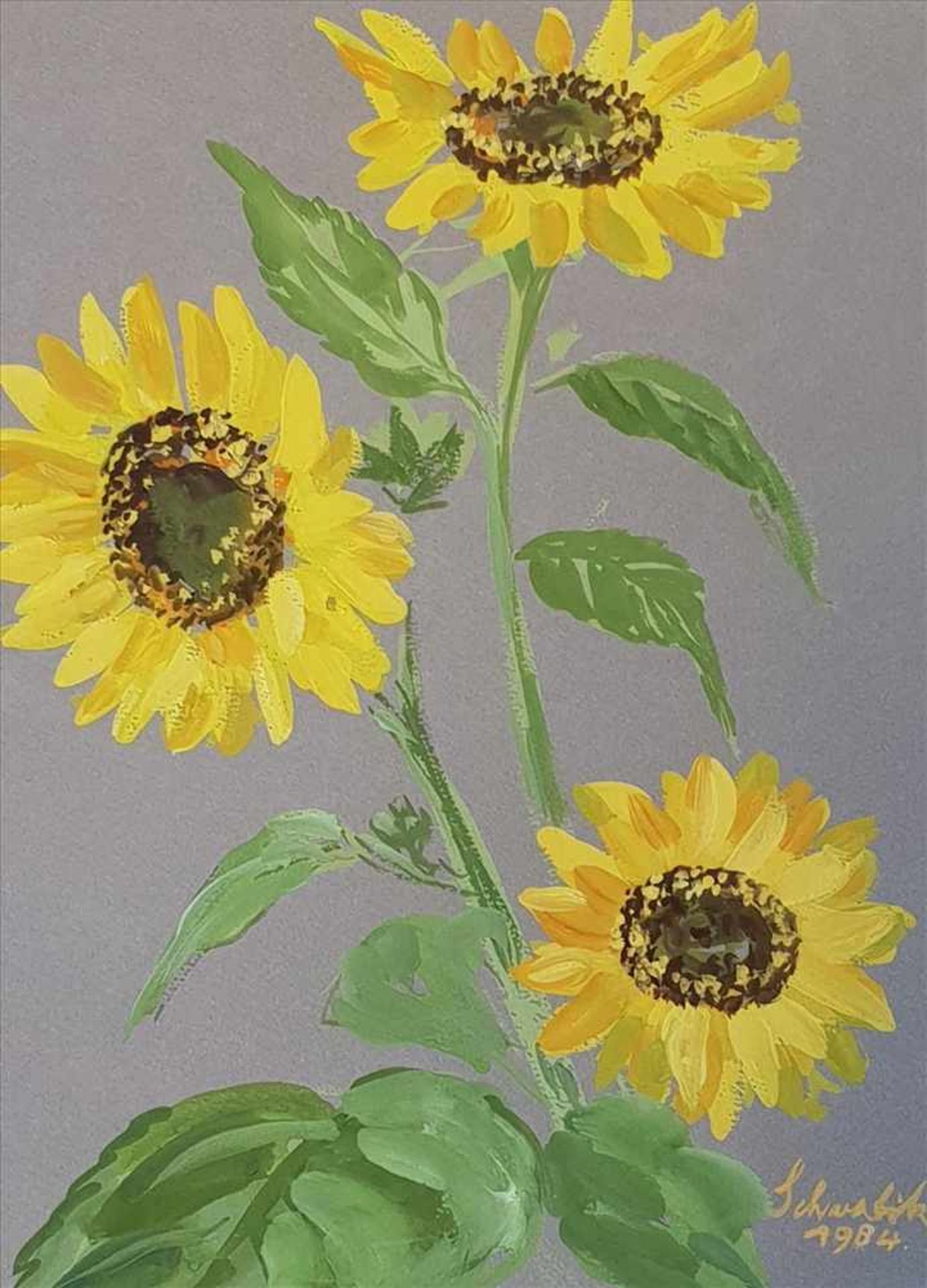 Josefine Schwabik (1917-2014 Innsbruck) , Blühende Sonnenblumen,Aquarell auf Papier,