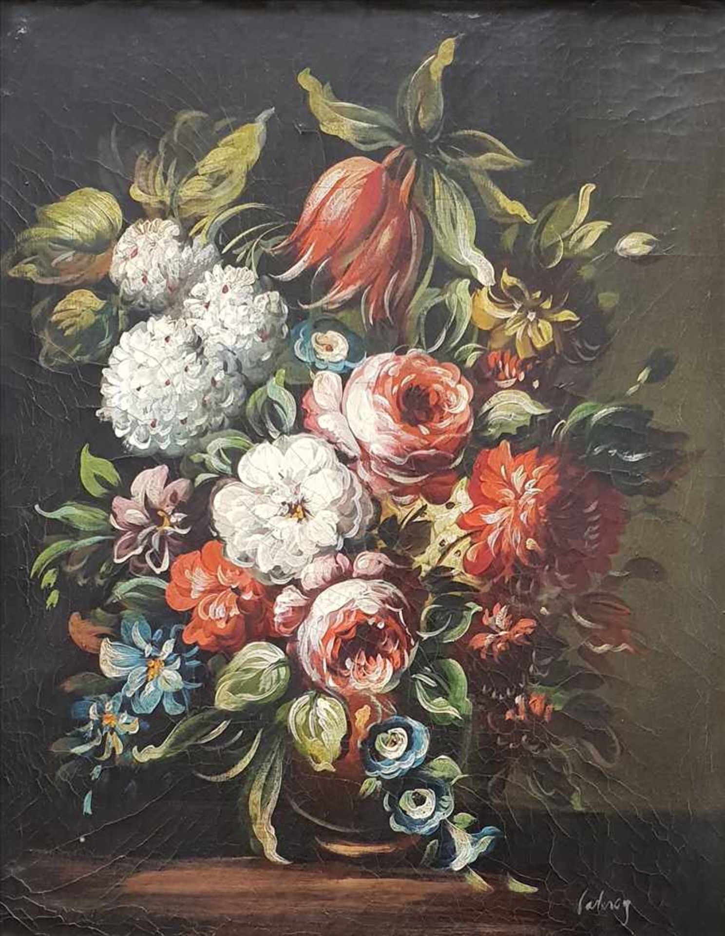 Blumenstillleben, Öl auf Leinwand, 19.Jhd., 30x23,5 cm ,gerahmt, Rahmengröße: 36x42cm, unleserlich - Image 2 of 3