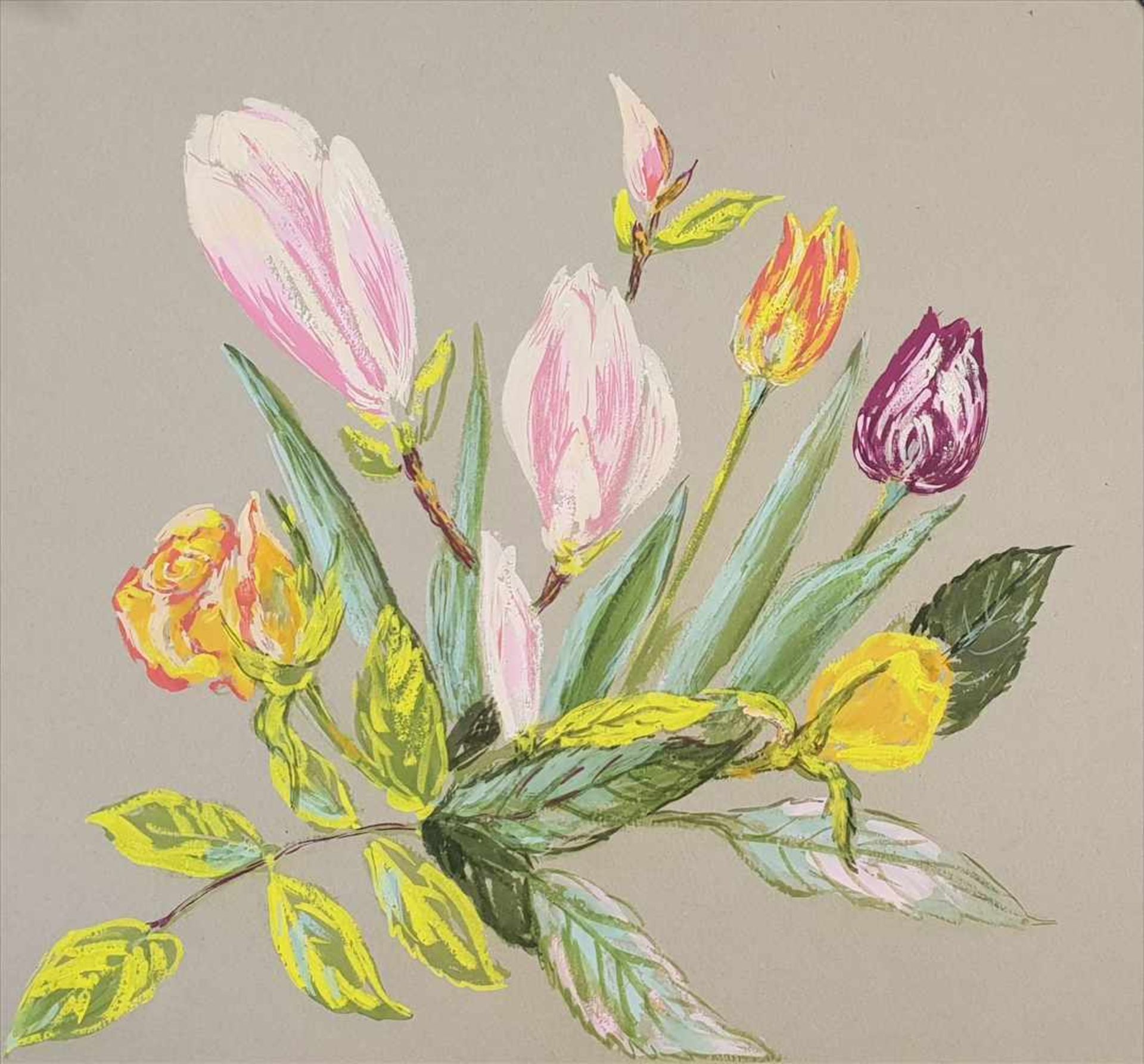 Josefine Schwabik (1917-2014 Innsbruck) , Bunter Blumenstrauß, Mischtechnik auf Papier,