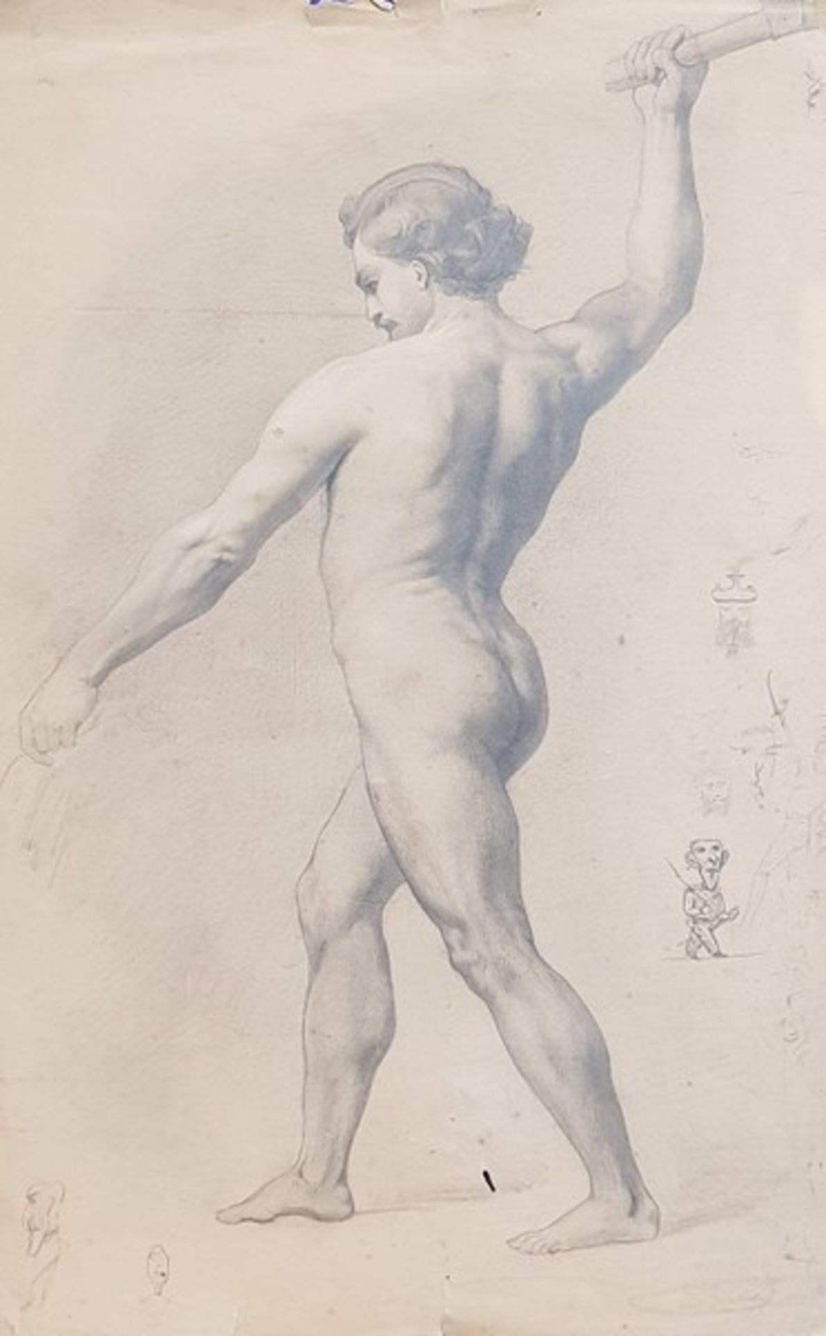 (Albano 1843-1931 Venedig) Stehender männlicher Akt, Akademiestudie, am rechten und linken Rand