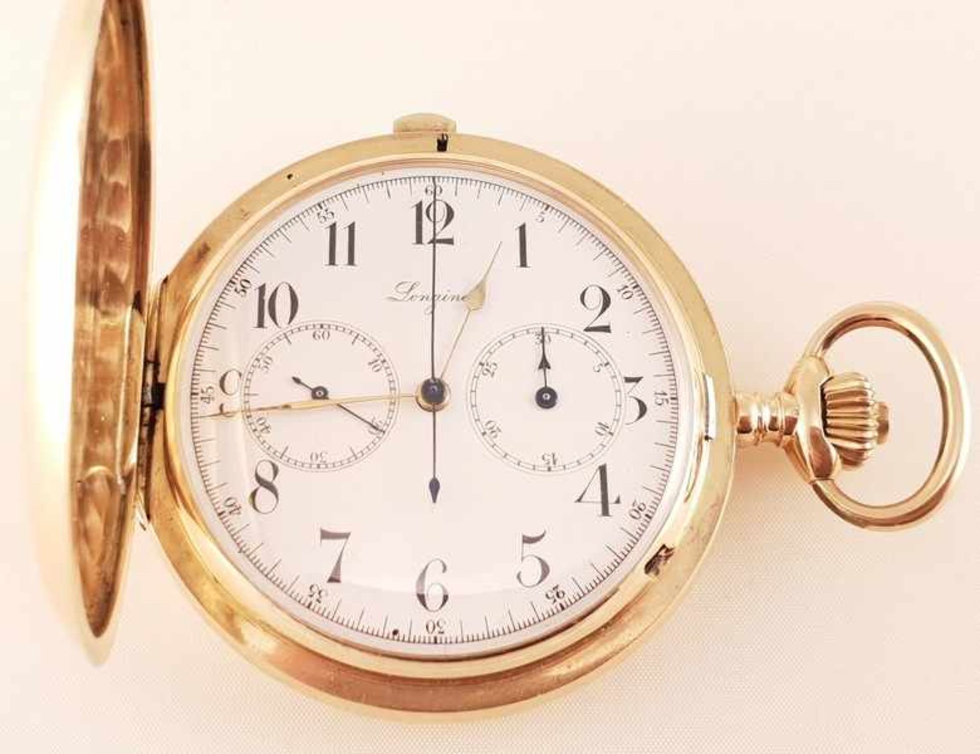 Seltene Longines Beobachtungsuhr, Gold 750, Stoppfunktion, 60 Sekunden, 30 Minuten, Gehäuse/Werknr.: