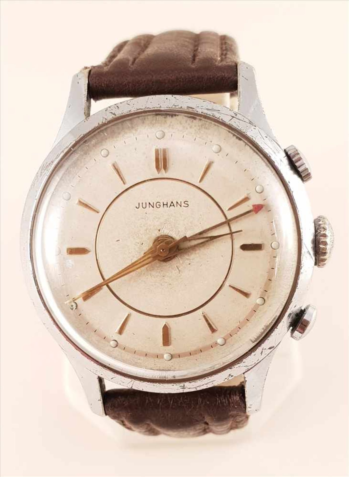 Junghans Minivox Armbandwecker / Herrenarmbanduhr, mechanisch,Kaliber 89, 1950er Jahre , 34x41mm ,