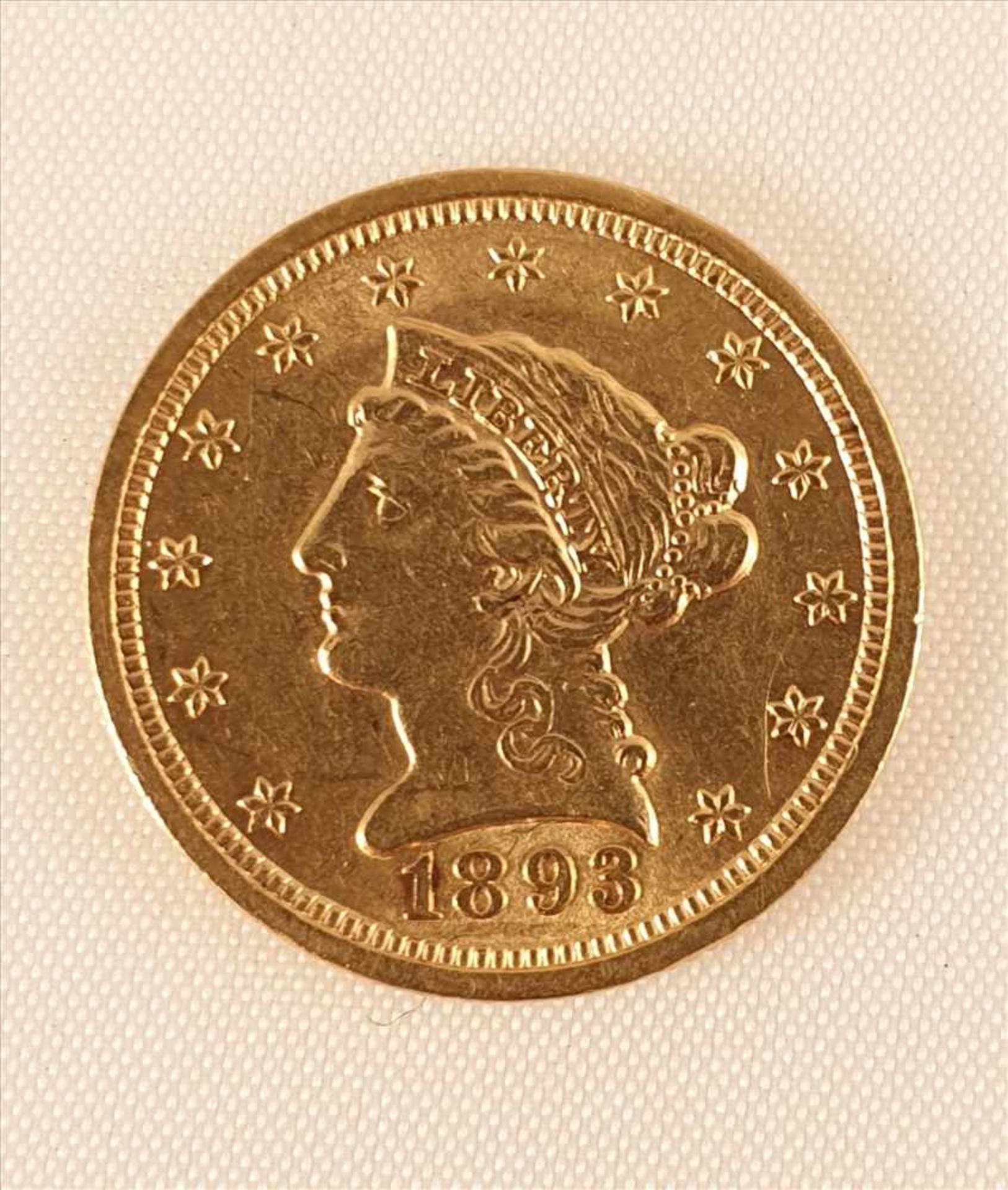 Liberty Head , 2.5 Dollar , 1893 , Gold Münze , Feinheit: Gold 900/1000 , Gewicht: 4,17g ,