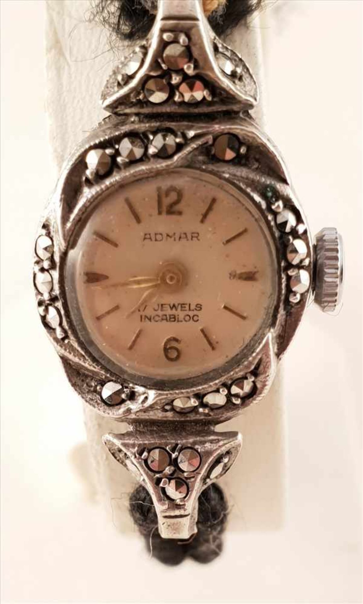 Art Deco Damenarmbanduhr , Silber 800, mechanisch Handaufzug, Marke: Admar, 17jewels , gefasst mit