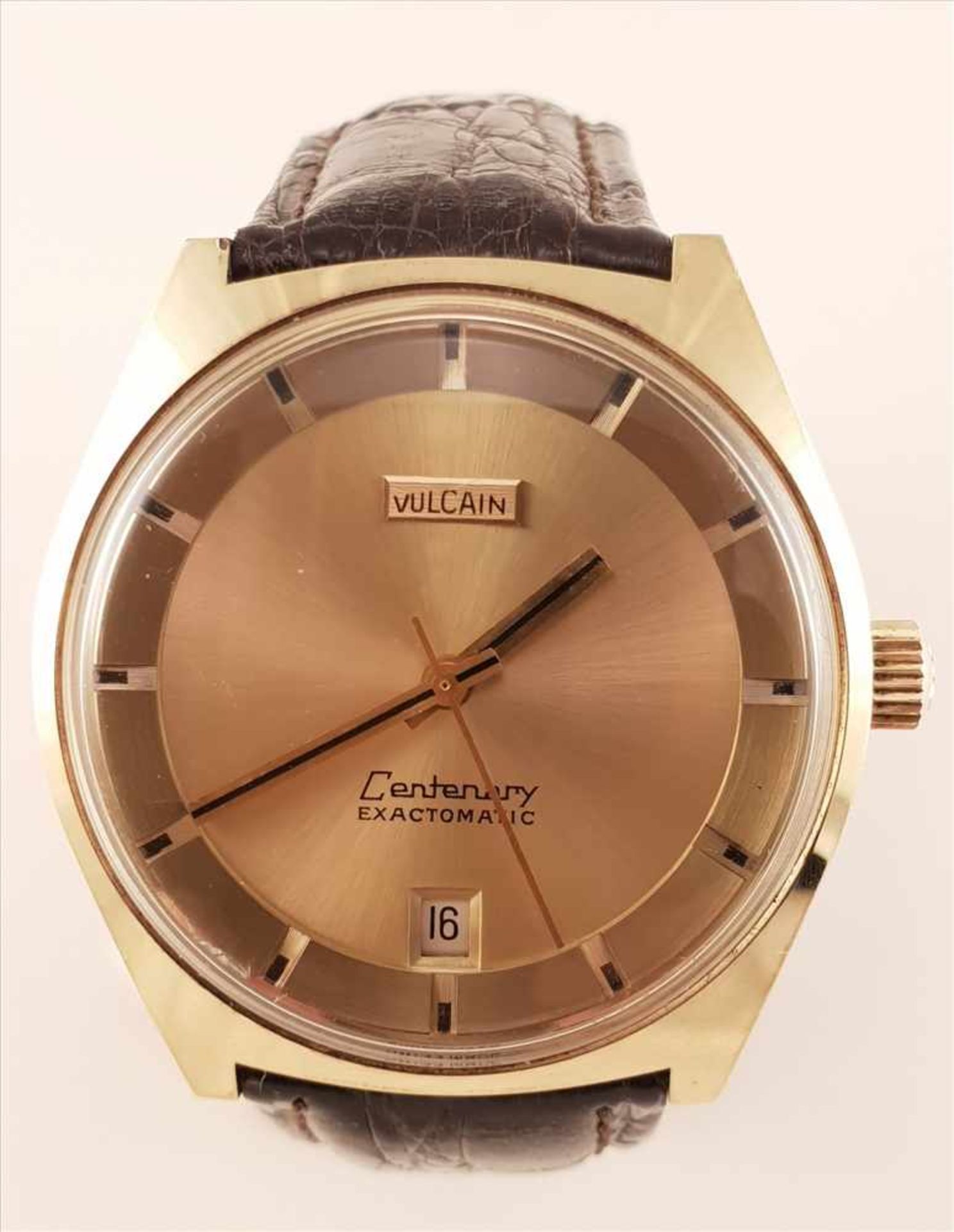 VULCAIN CENTENARY Exactomatic , Armbanduhr , Metall vergoldet , Automatic, 1970er Jahre, Gehäusenr.: