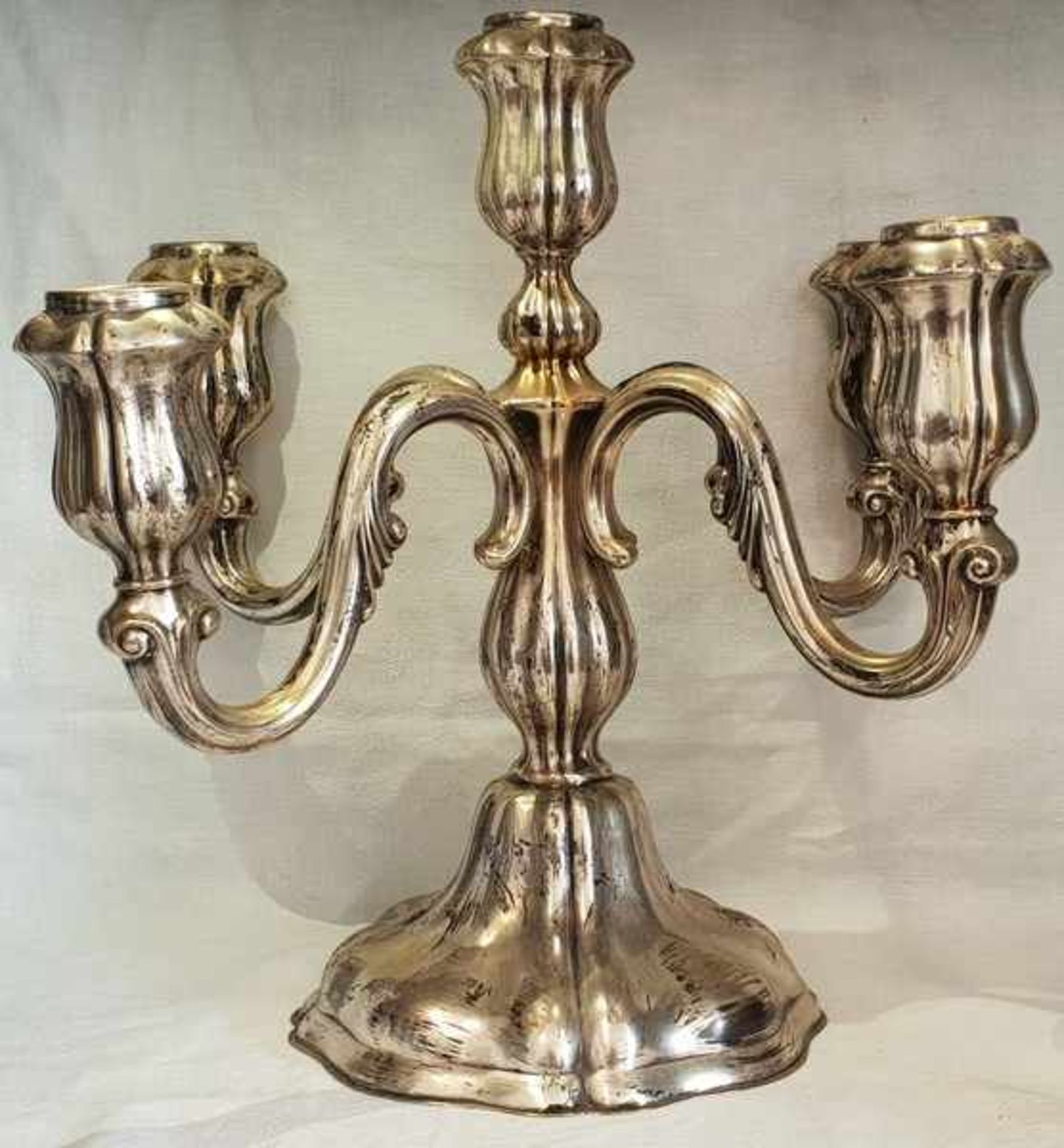 5 flammiger Kerzenleuchter , Silber 830 , patiniert , nicht gefüllt, Höhe 28 cm, 2.Hälfte 20.
