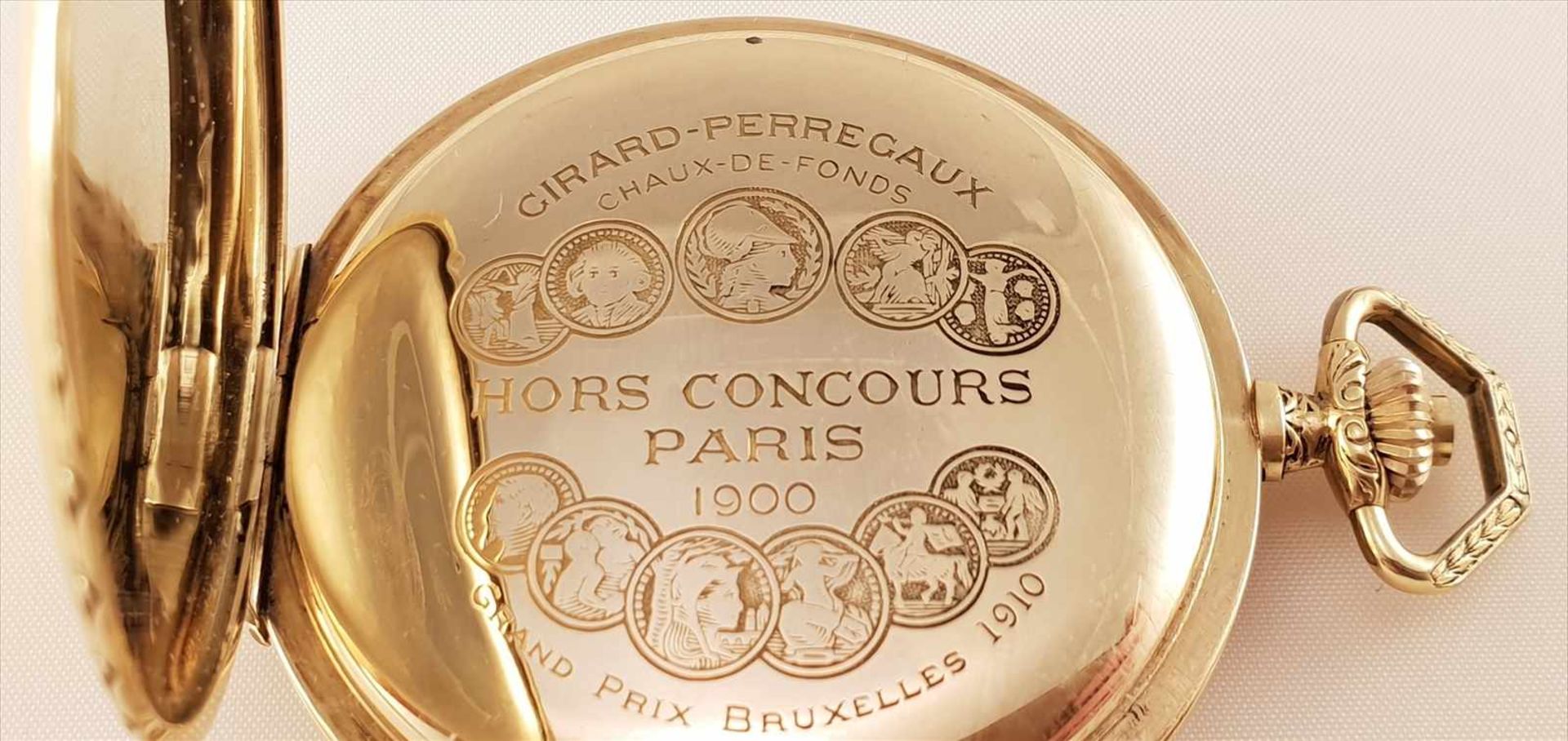 Girard Perregaux, Taschenuhr, Gold 750 , silbernes Zifferblatt , am Staubdeckel signiert: Girard - Bild 3 aus 5