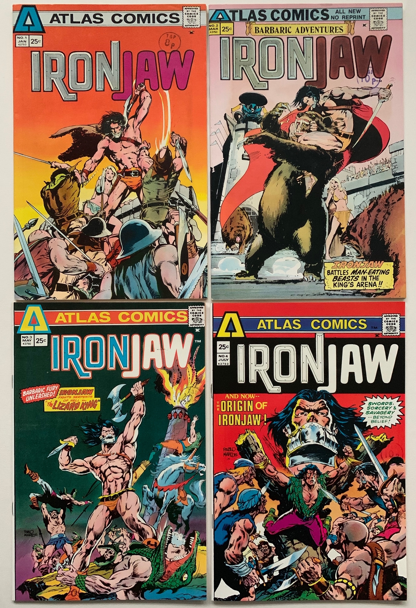 IRONJAW #1, 2 , 3 & 4 (4 in Lot) - (1975 - ATLAS) NM (Cents Copy/Pence Stamp) - First appearance