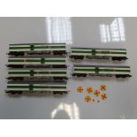 OO GAUGE: A GROUP OF TRI-ANG RAMC AMBULANCE COACHES - ROOF STICKERS LOOSE BUT PRESENT - GENERALLY