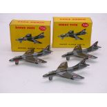 A GROUP OF VINTAGE DINKY AIRCRAFT TO INCLUDE: 3 X 736 'HAWKER HUNTER', 2 boxed - VG in G/VG boxes