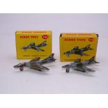 A PAIR OF VINTAGE DINKY AIRCRAFT TO INCLUDE: A 734 'SUPERMARINE SWIFT' AND A 736 'HAWKER HUNTER' -