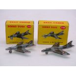 A PAIR OF VINTAGE DINKY AIRCRAFT TO INCLUDE: A 734 'SUPERMARINE SWIFT' AND A 736 'HAWKER HUNTER' -
