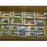 A QUANTITY OF N GAUGE OXFORD DIECAST VEHICLES to include BUSES, VANS, CARAVANS and a TRAM as