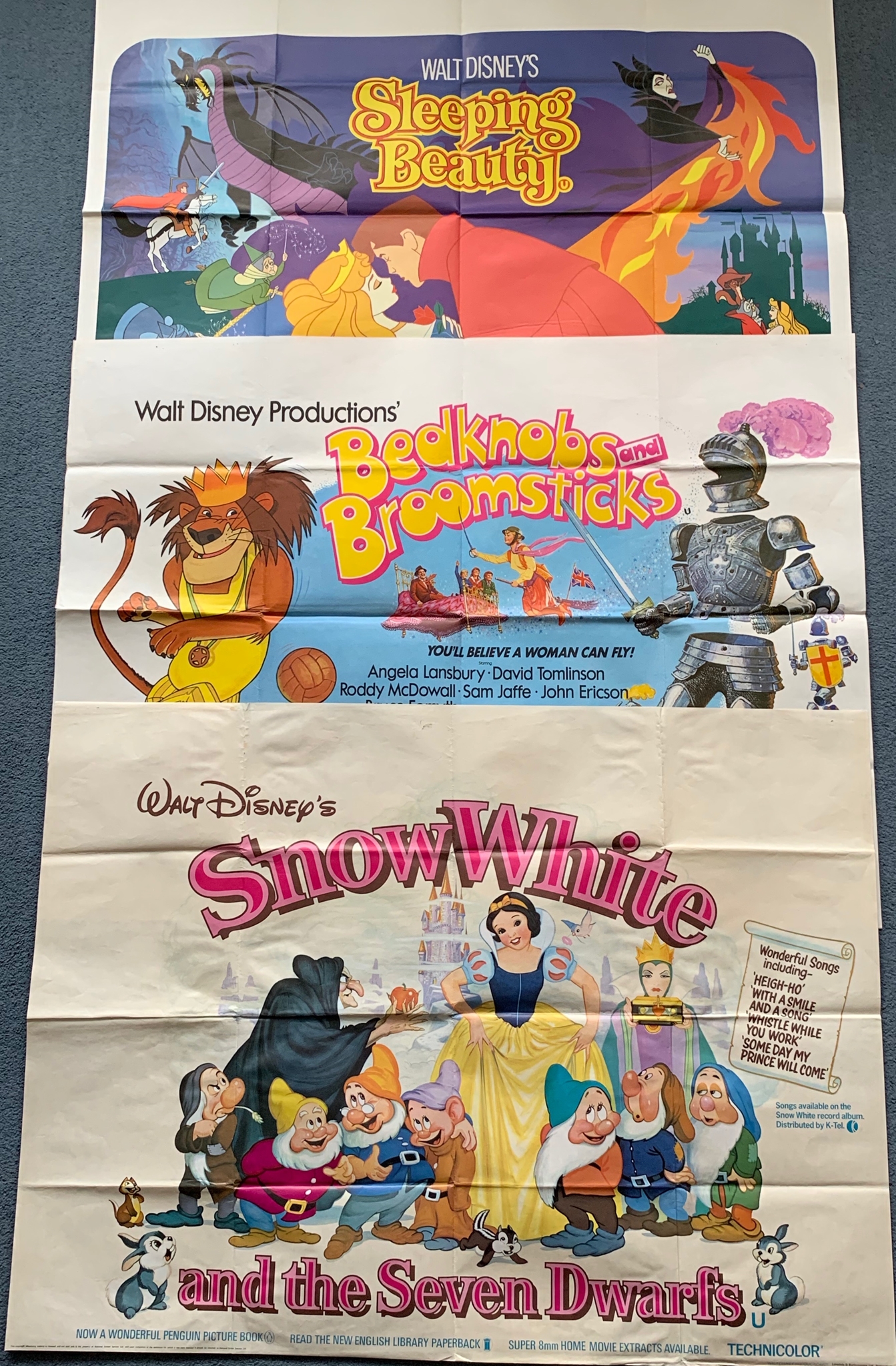 WALT DISNEY LOT (1970's) - (3 in Lot) - British UK Quad film posters - To include SLEEPING