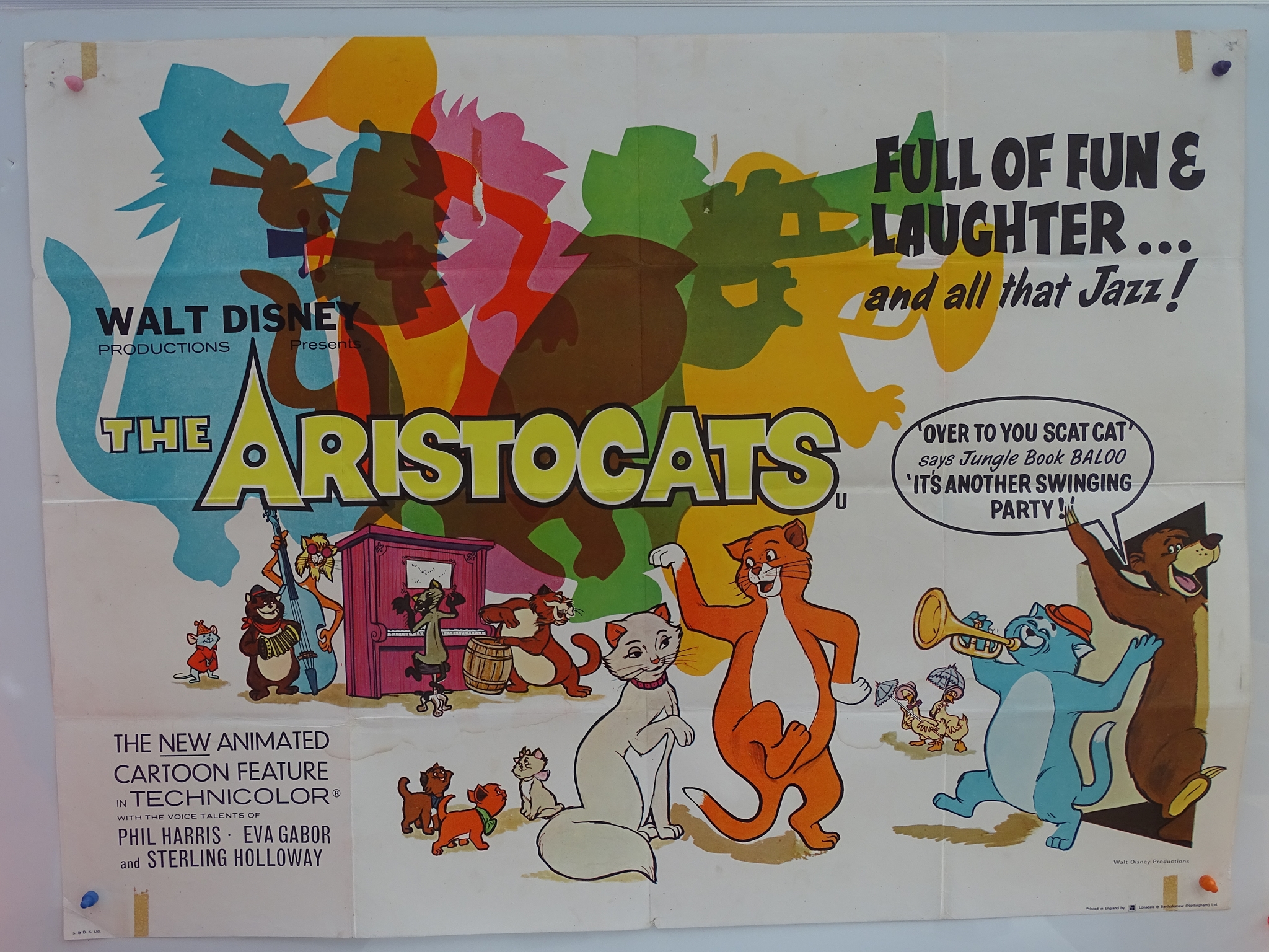 THE ARISTOCATS (1975) - UK Quad Film Poster - FIRST RELEASE - Classic WALT DISNEY feline jazz