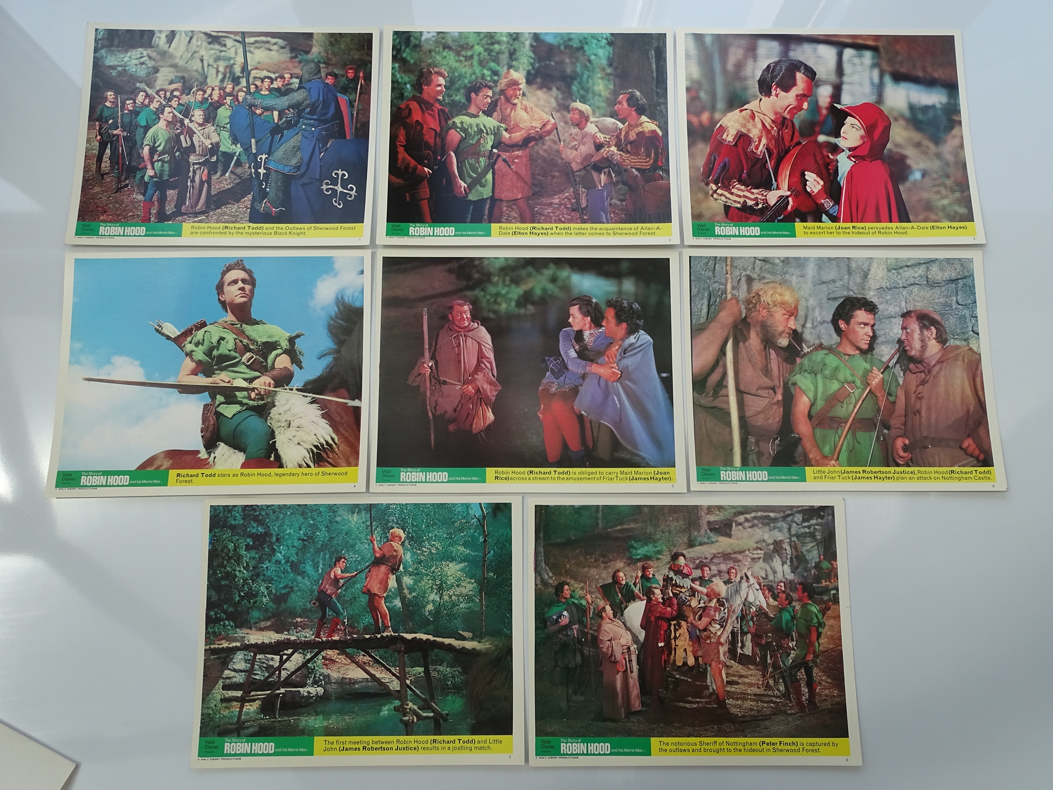 STORY OF ROBIN HOOD (1952) Later Release - Complete set of 8 x British Front of House Lobby Cards (