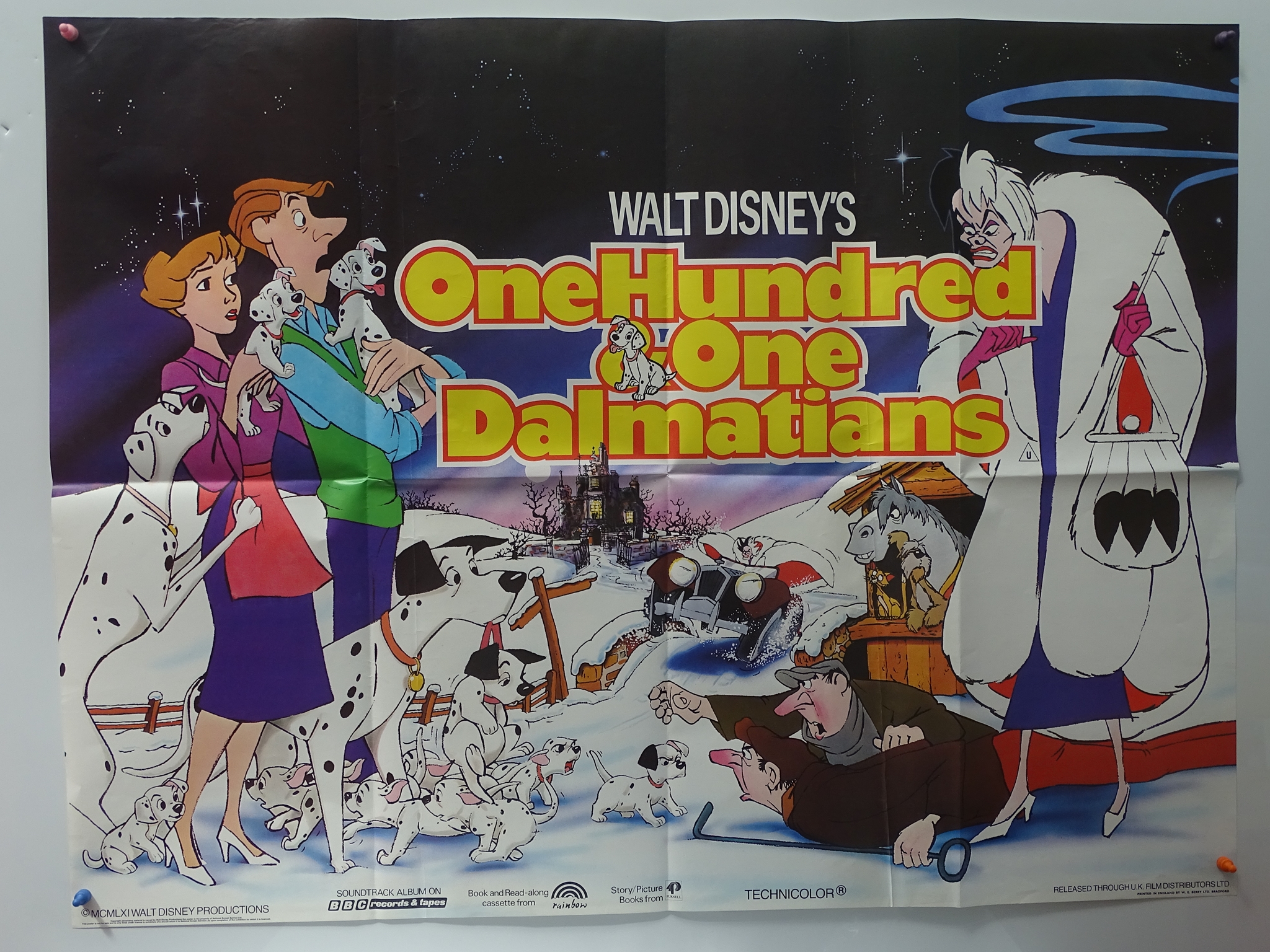 101 DALMATIANS (1980's) RE-RELEASE UK QUAD FILM POSTER - Classic WALT DISNEY animated adventure -