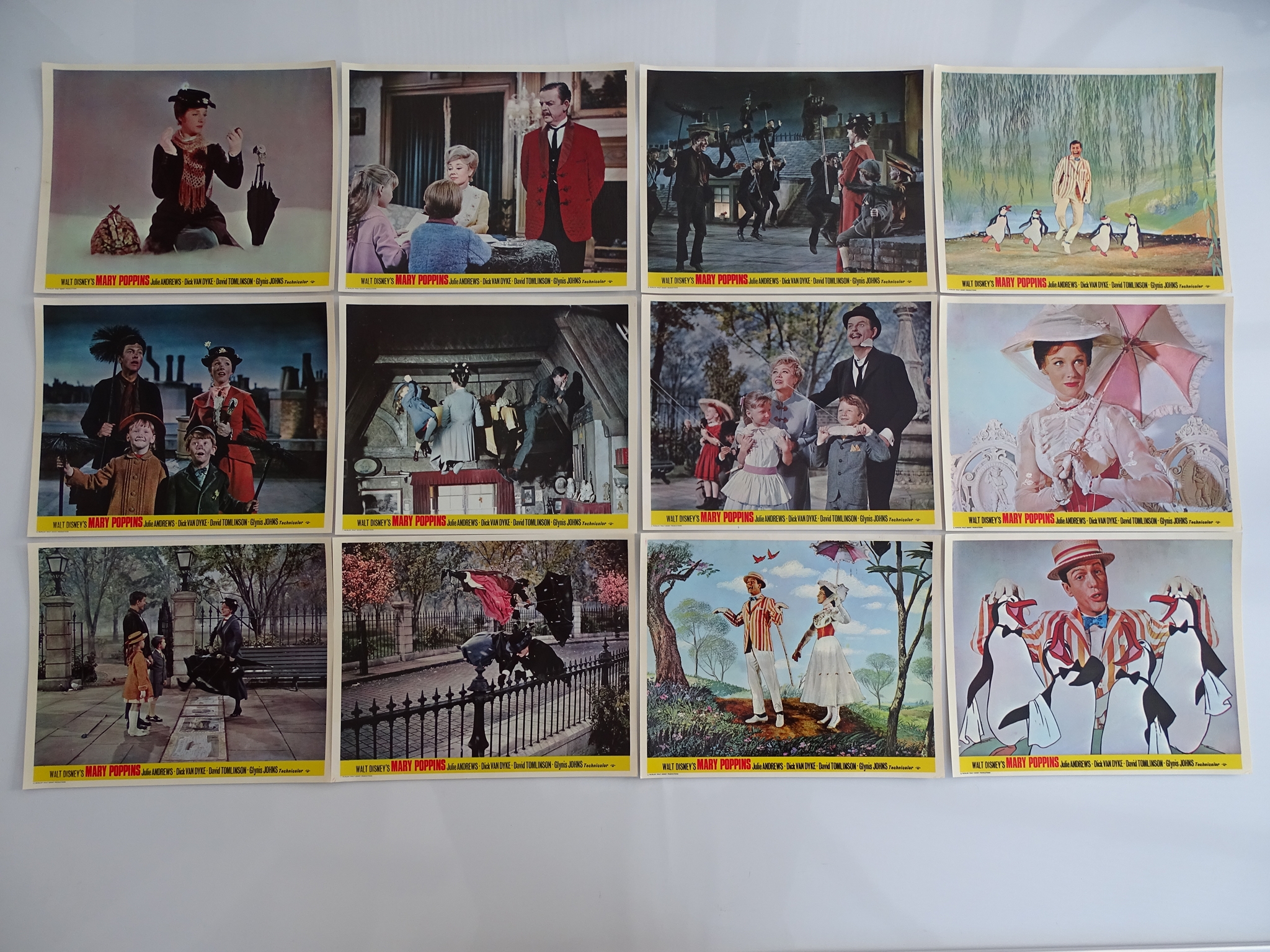 MARY POPPINS (1964) - Complete set of 12 x British Front of House Lobby Cards - RARE SET - Flat/