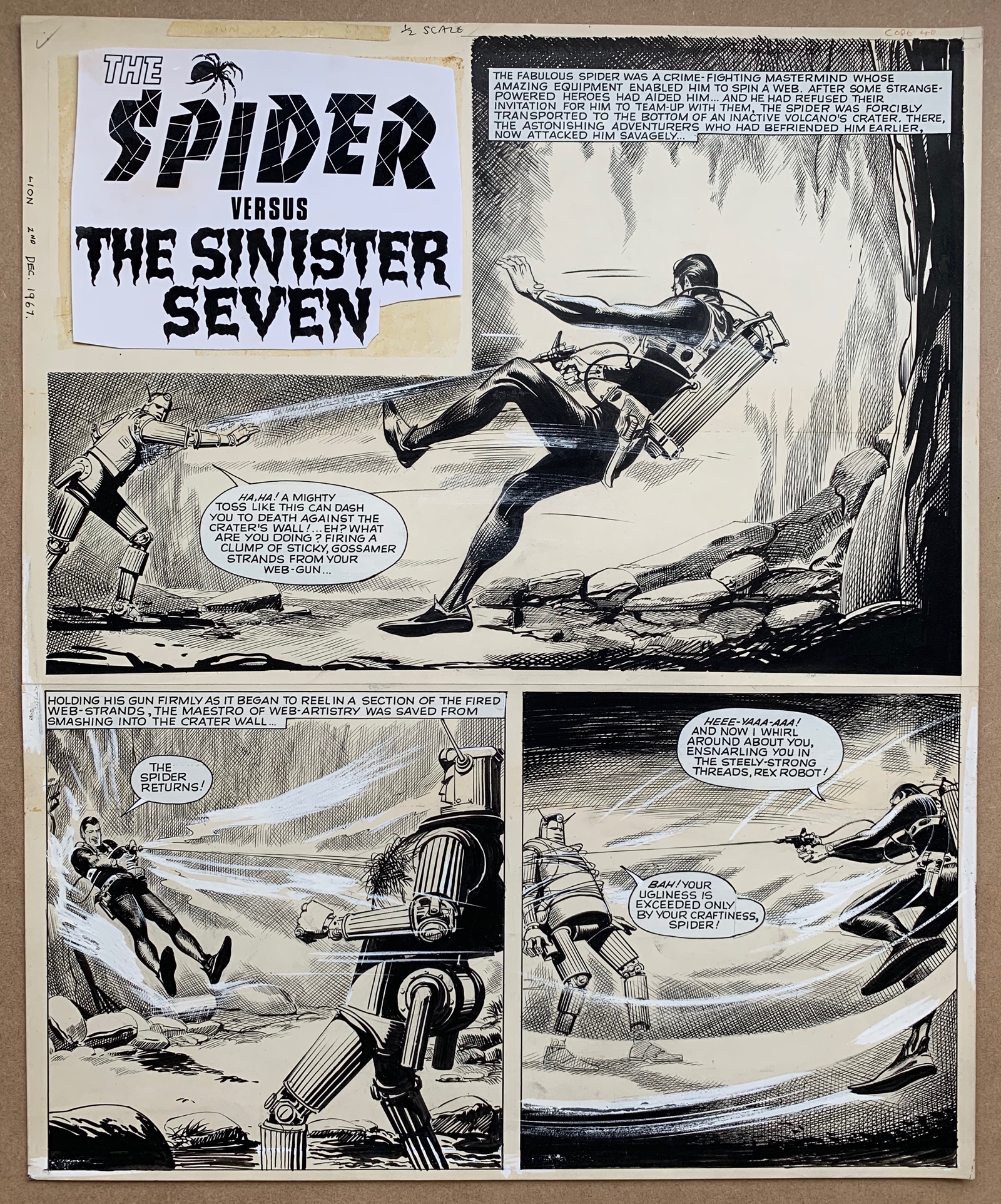 THE SPIDER VERSUS THE SINISTER SEVEN (1967) - (5 in Lot) REG BUNN ORIGINAL ARTWORK - LION COMIC - Image 2 of 7