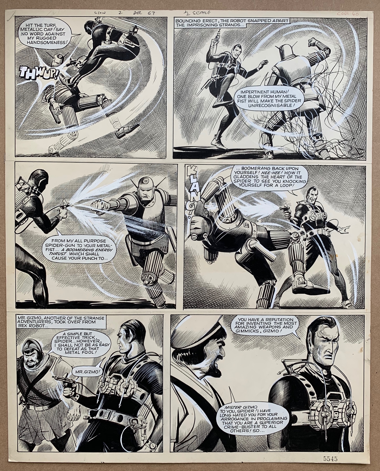 THE SPIDER VERSUS THE SINISTER SEVEN (1967) - (5 in Lot) REG BUNN ORIGINAL ARTWORK - LION COMIC - Image 4 of 7