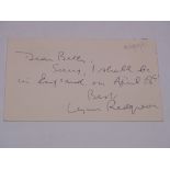 AUTOGRAPH: A handwritten postcard signed by LYNN R