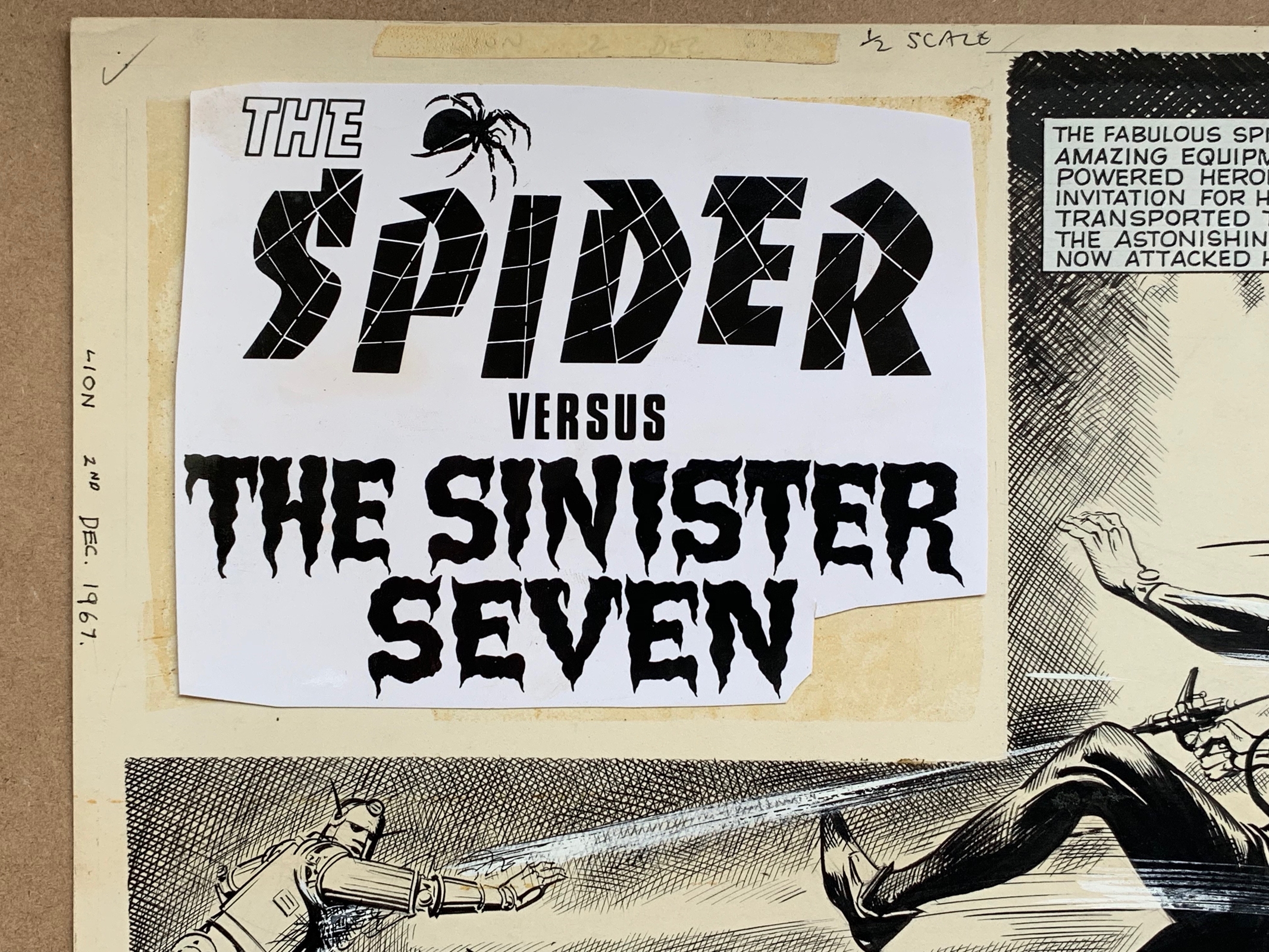 THE SPIDER VERSUS THE SINISTER SEVEN (1967) - (5 in Lot) REG BUNN ORIGINAL ARTWORK - LION COMIC - Image 3 of 7