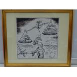 GIBBARD: Black and white - Framed and Glazed Original Satirical Cartoon Artwork