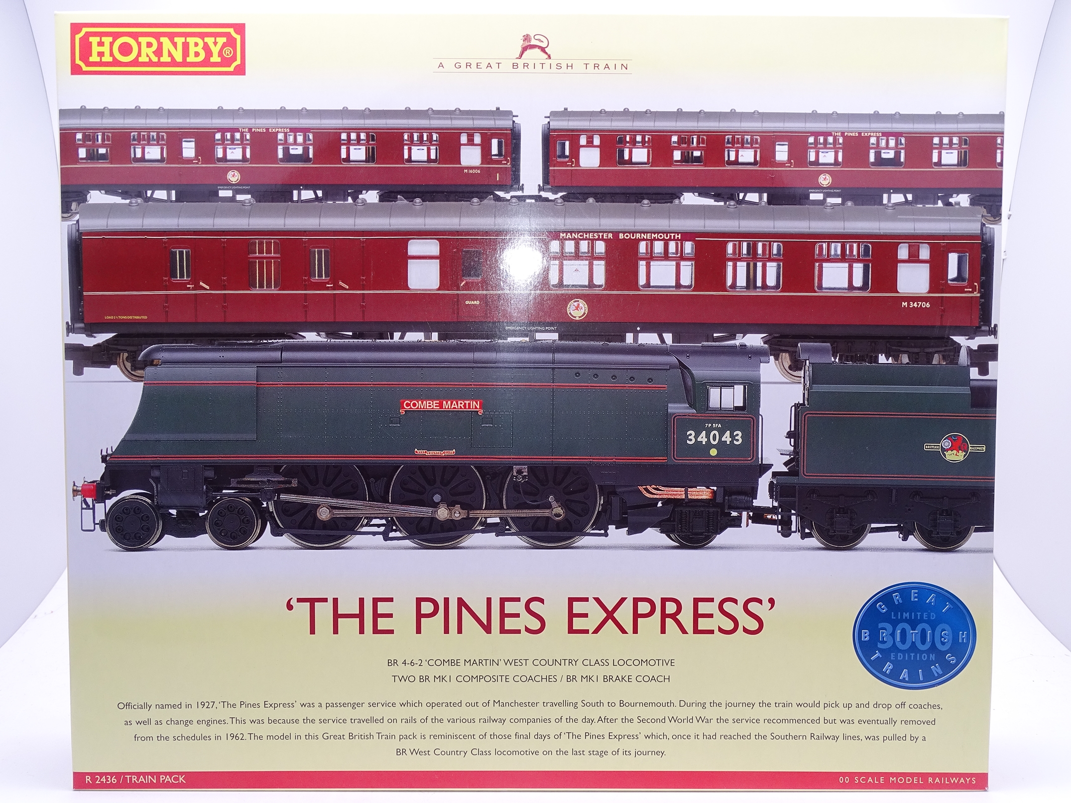 OO Gauge -A Hornby R2436 'The Pines Express' train pack including steam loco and 3 coaches - E,