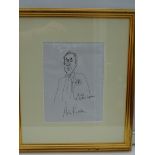 WILLIE RUSHTON: Caricature of RICHARD INGRAMS - Black and white - Framed and Glazed Original Cartoon