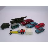 A group of unboxed playworn vintage Dinky cars and military vehicles. F-G, unboxed. (8)