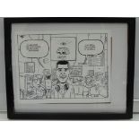 MATT BORS: Black and white - Framed and Glazed Original Satirical Cartoon Artwork