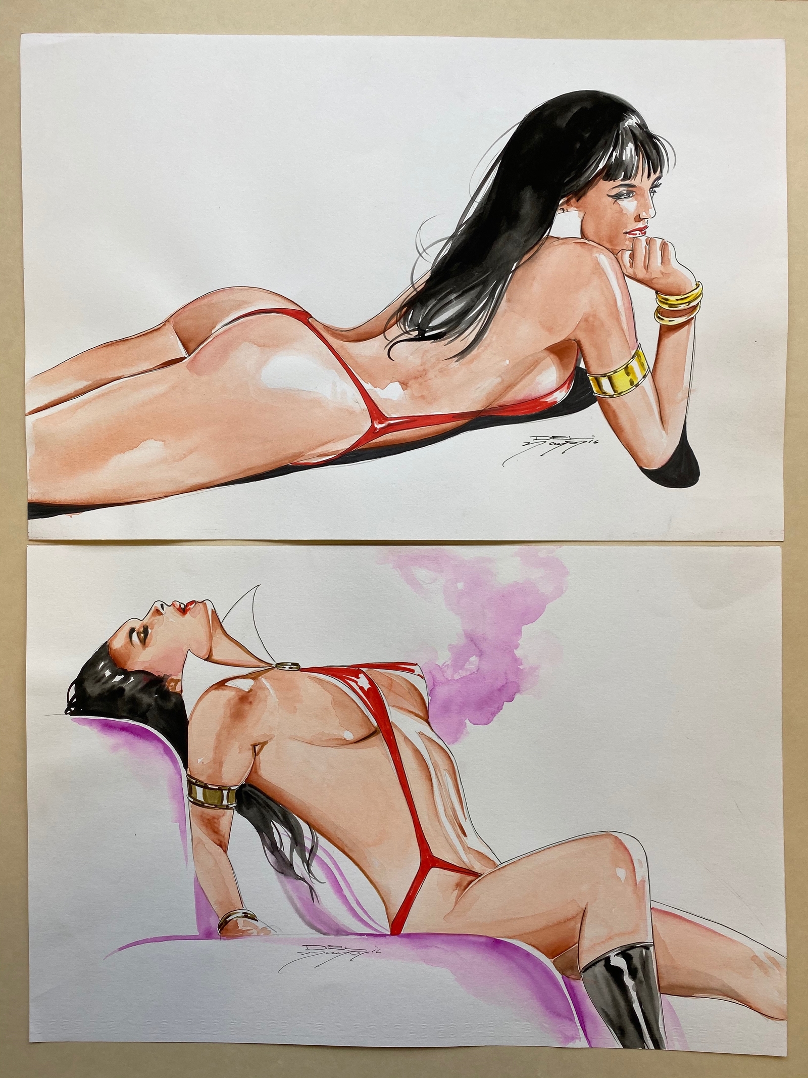 VAMPIRELLA - 2 x ORIGINAL COLOUR ILLUSTRATIONS BY DEL NAYRA (2016) (2 in Lot) - SIGNED BY ARTIST DEL