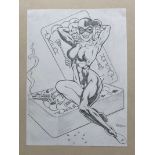 HARLEY QUINN ORIGINAL ILLUSTRATION BY RON RANDALL - SIGNED BY RON RANDALL - Harley Quinn pin-up in