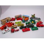 A group of mostly unboxed playworn vintage Matchbox cars, trucks, etc. F-G, unboxed (19), boxed. (