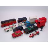 A group of unboxed playworn vintage Corgi cars, trucks and bus. F-G, unboxed. (12)