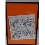 SARAH GRALEY: Black and white - Framed and Glazed Original Satirical Cartoon Artwork