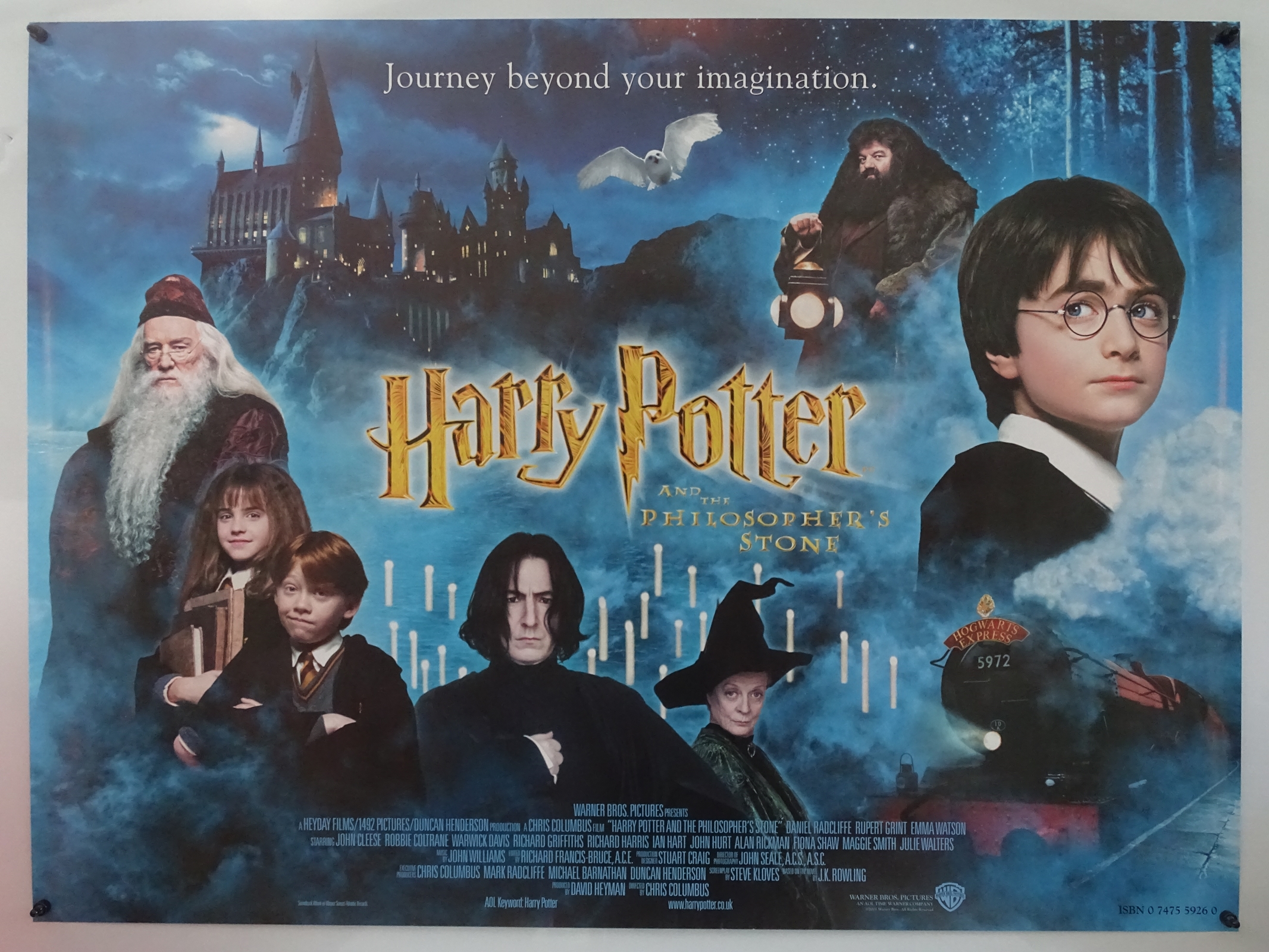 HARRY POTTER & THE PHILOSOPHER'S STONE (2001) - UK Quad Film Poster - Main Design featuring Cast,