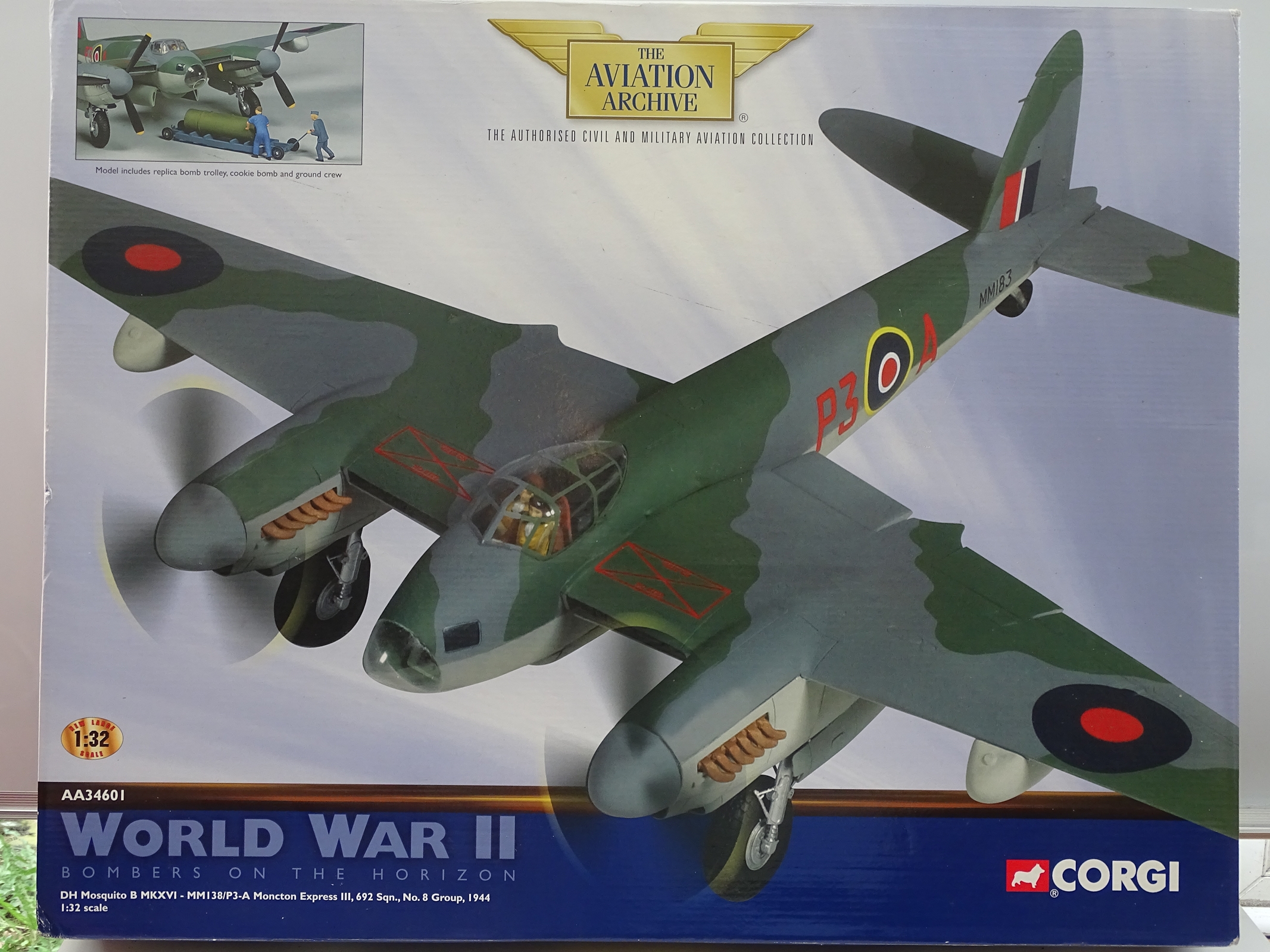 A Corgi Aviation Archive AA34601 1:32 scale De Havilland Mosquito B MkXVI diecast aircraft.